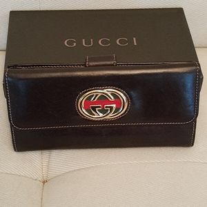 Gucci brown leather  ophidia checkbook wallet